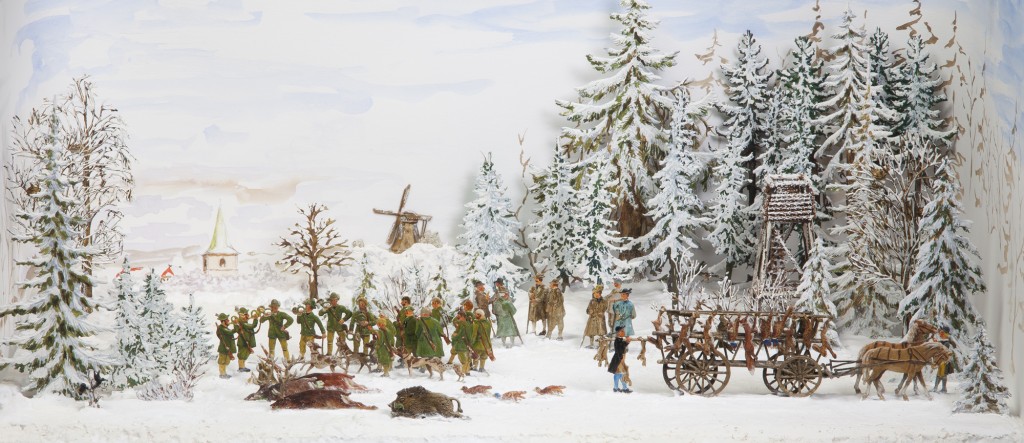 Das Diorama zeigt eine Jagdszene im Schnee. Foto: Städtisches Museum, Dirk Scherer.