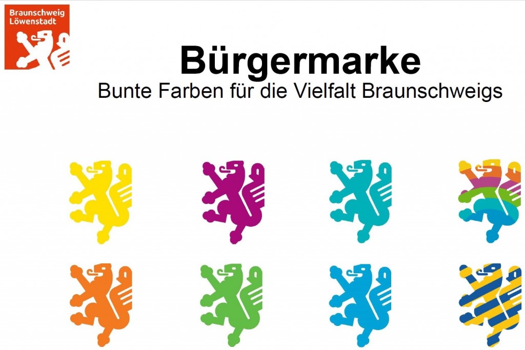 Löwenlogo für alle: Die neue Bürgermarke in den verschiedenen Farben. (Nachweis: Braunschweig Stadtmarketing GmbH)