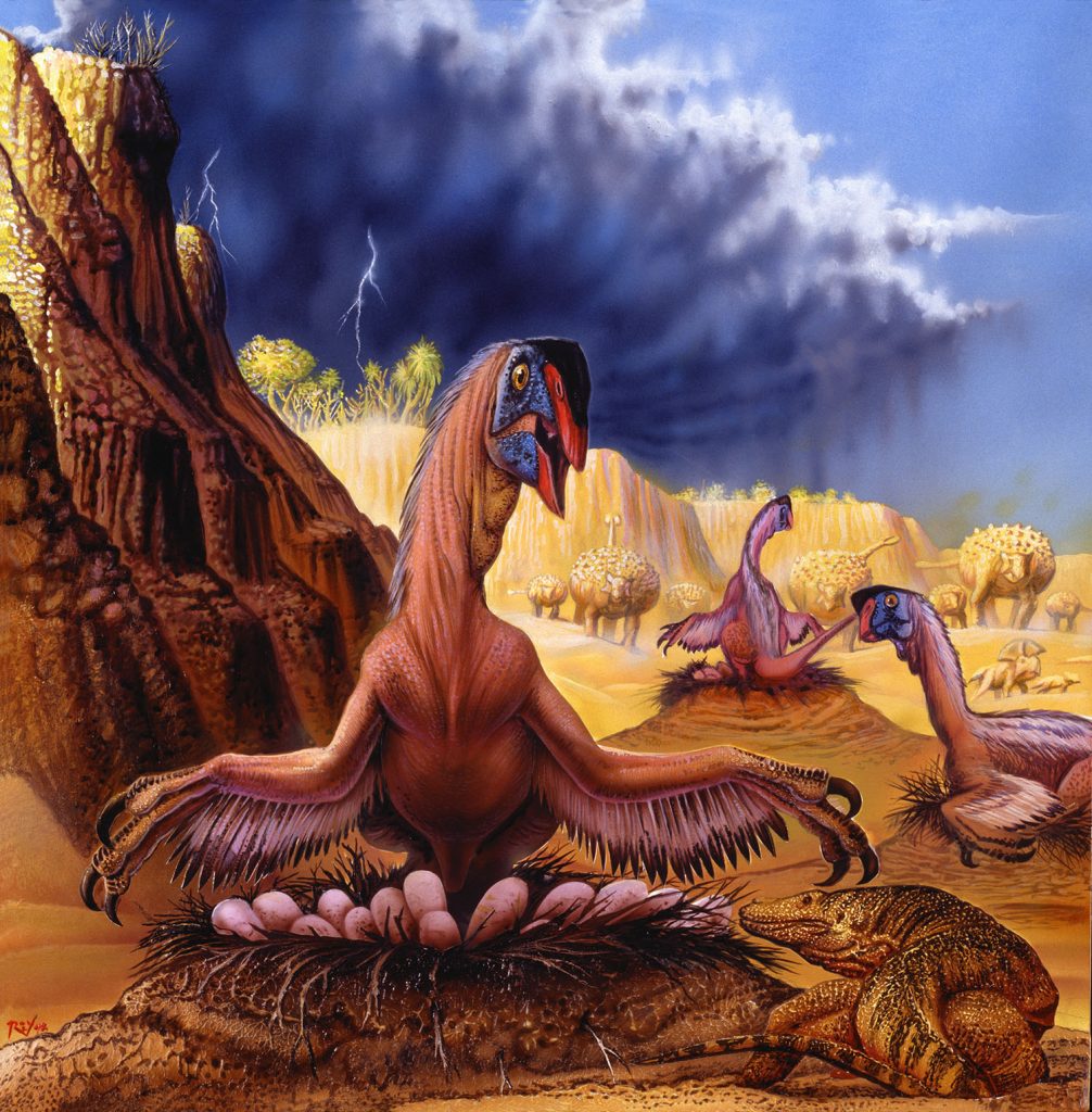 Illustration eines Dinosauriers mit Nest